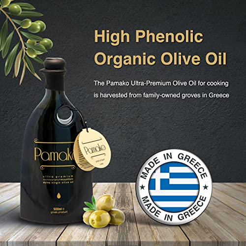 Pamako Ultra-Premium Monovarietal Mountain Organic Olive Oil | 500ml | 2023-4 Harvest | Cold Pressed Organic Evoo From Greece | 2039mg/kg