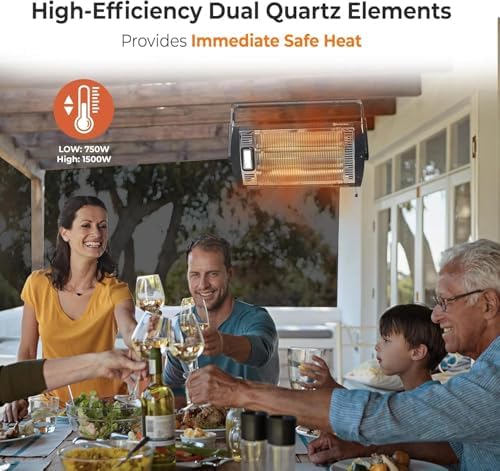 Comfort Zone 1500W Ceiling Mounted Dual Quartz Radiant Heater – Infrared Workshop Heater with 90° Adjustable Tilt