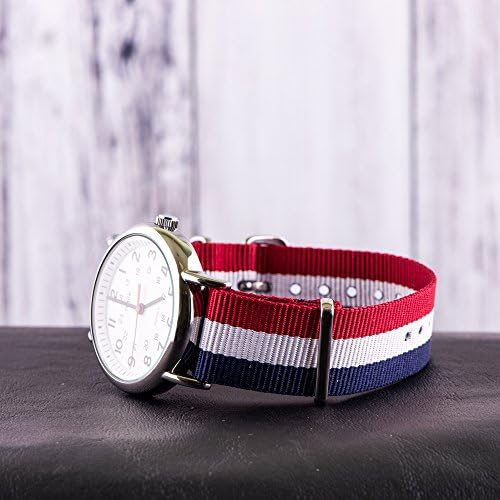 Clockwork Synergy® - Classic SS Nylon Ballistic Watch Band Straps - Red/White/Blue - 22mm Interchangeable Replacement Military Watch Strap