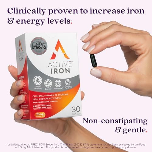 Active Iron Supplement 25mg, Clinically Proven to Increase Iron, Gentle | Optimum Absorption Iron Pills, Increases Energy Levels, Non-Constipating, Avoids Nausea, 60 On-the-Go Foil Protected Capsules