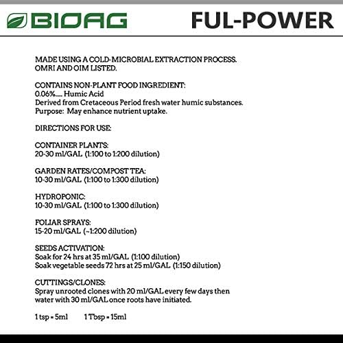 BIOAG Ful-Power Liquid Organic Humic Acid Amendment - Fulpower Increases Yield in Hydroponics, Soil, Soilless Media - Plant Nutrient (1 gal)
