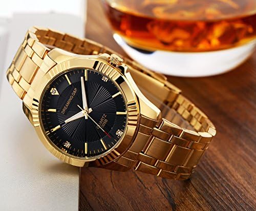 DREAMING Q&P Fq-005 Classic Style Gold Stainless Steel Mens Wrist Watches with Crystals for Man