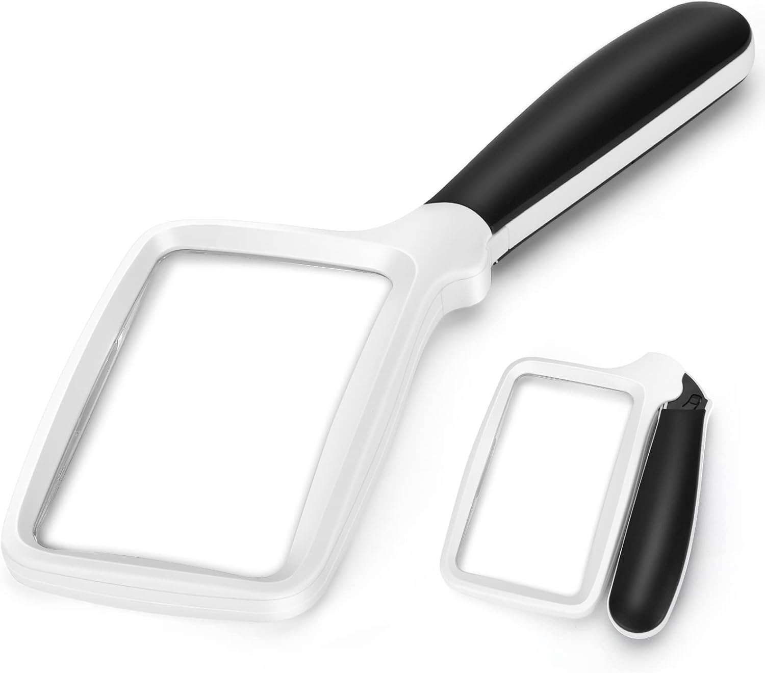 Folding Handheld Magnifying Glass with Light, 5X Large Rectangle Reading Magnifier with Dimmable LED for Seniors with Macular Degeneration, Newspaper