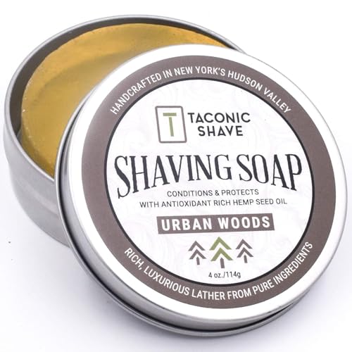 Taconic Lavender Natural Shaving Soap Puck, Rich Lather | Calming lavender aroma pairs with moisturizing natural oils to build rich protective lather for a comfortable wet shave.