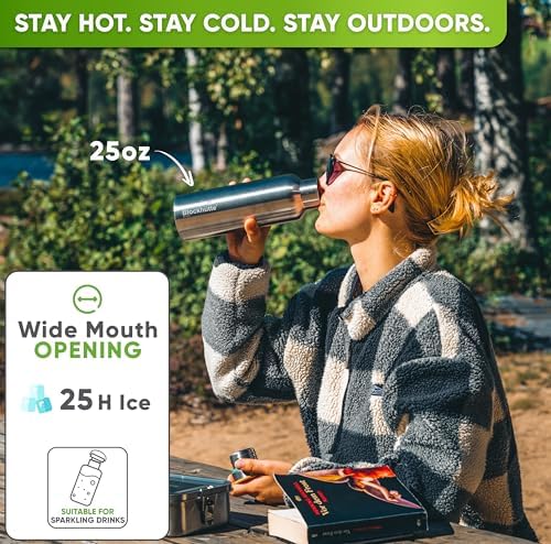 Blockhütte Vacuum Insulated Stainless Steel Water Bottle - 17 oz I Wide Mouth Metal Bottle for hot and cold drinks I BPA-Free I perfect for Travel