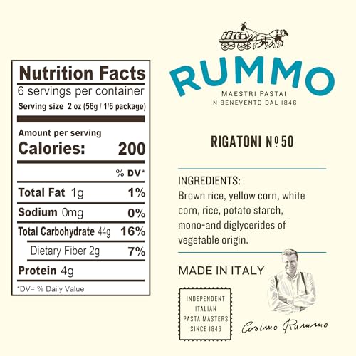 Rummo Gluten Free Rigatoni N.50 - Gluten Free Pasta, Made with Corn & Rice, Rigatoni Pasta Noodles, Pasta from Italy - 12 Ounce (Pack of 1)