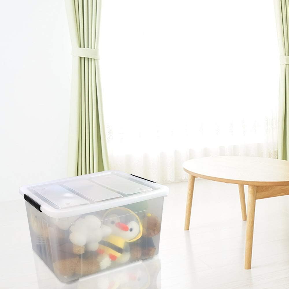 Clear Plastic Storage Bins with Wheels, 4-Pack Latch Boxes, 30 L