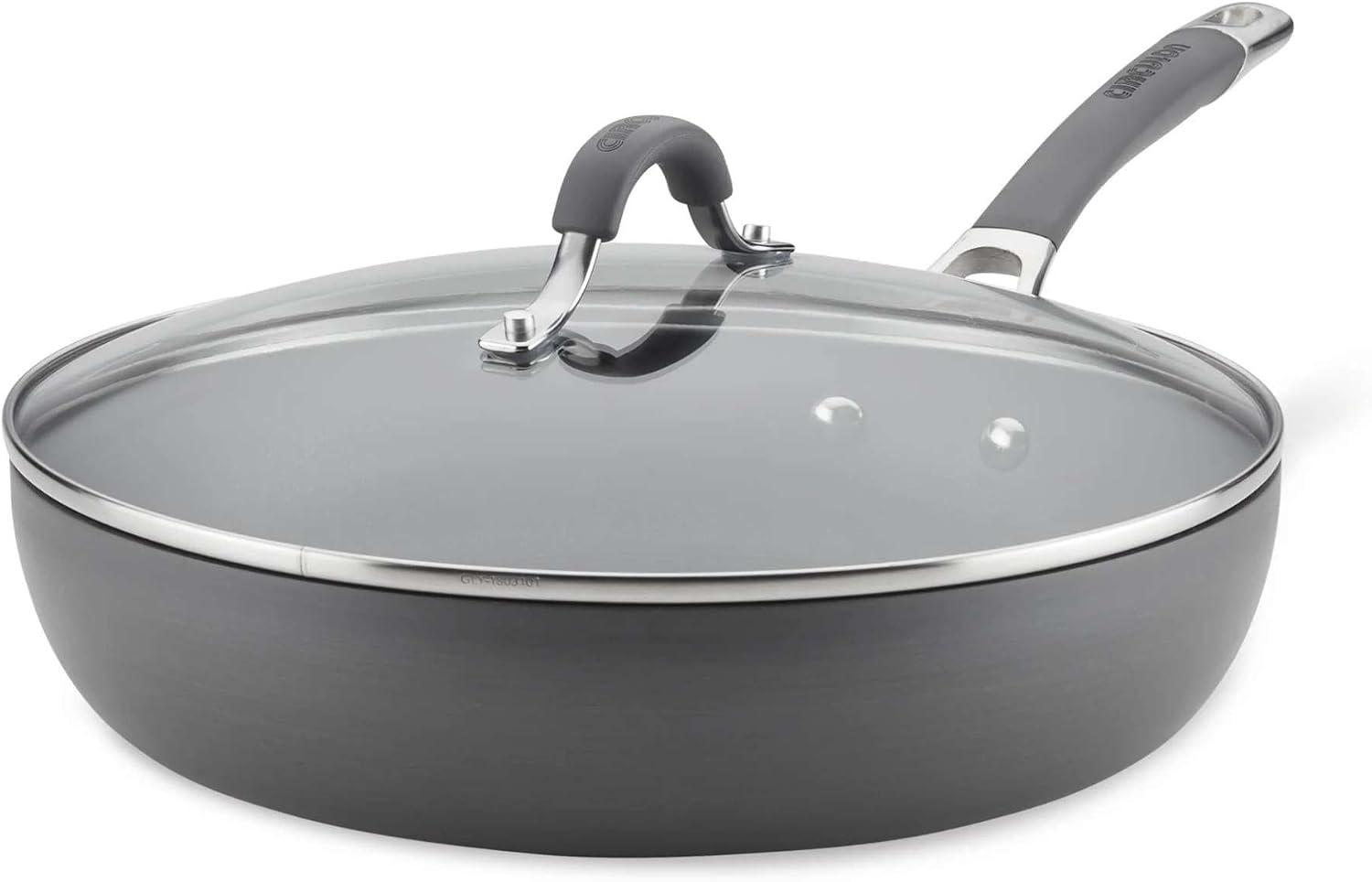 Circulon Radiance Hard Anodized Nonstick Deep Frying Pan with Lid, 12 inch Frying Pan with Lid, Deep Skillet, Gray