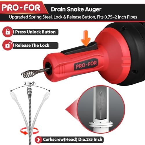 Drain Auger, 16.4FT Plumbing Snake Drain Clog Remover, Manual & Drill Powered Drain Snake for 0.75–2 Inch Pipes, Sink, Shower, Bathtub, Toilet