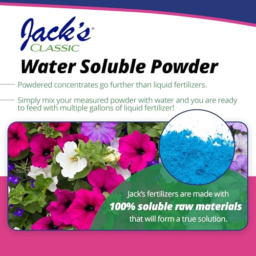 Jack's Classic 20-6-22 Petunia Feed Water-Soluble Fertilizer, 4lb | Powdered, Targeted Micronutrient Package, Promotes Lush Green Iron-Loving Plants and Annuals, Liquid Root & Foliage Feeding