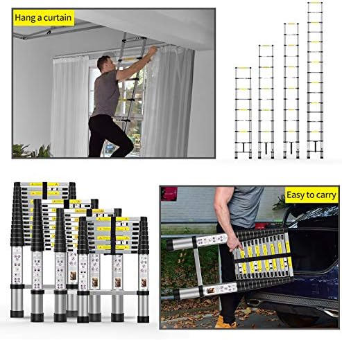 Telescoping Extension Ladder 12.5FT, Aluminum Telescopic Ladders with Carry Bag for Outdoor Indoor Use