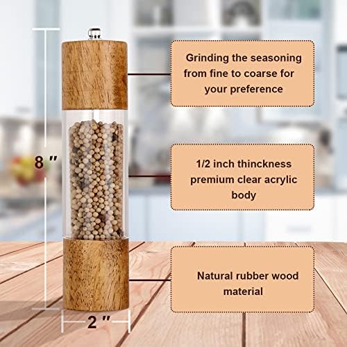 XWXO Premium Acrylic Salt and Pepper Grinder Set -8 Inches-Pack of 2
