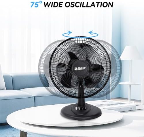 BEYOND BREEZE Oscillating Table Fan for Bedroom, 12-Inch & 3 Speeds, White