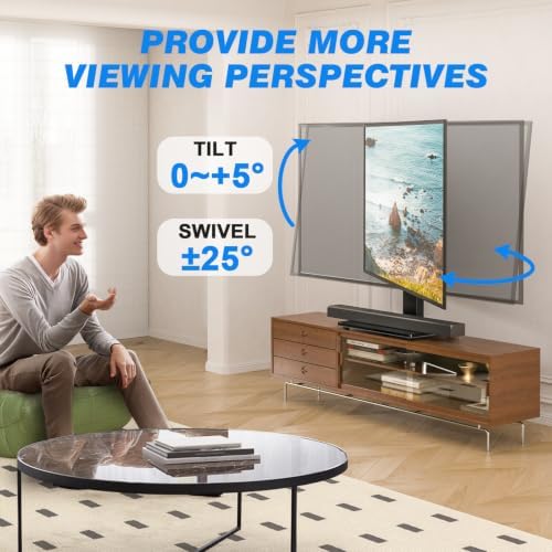 Rfiver Universal TV Stand for 32-75 inch TVs, Support Swivel and Tilt | Height Adjustable, Tempered Glass Base, Holds 110lbs, Max VESA 400x400mm, Ideal for Bedroom & Living Room