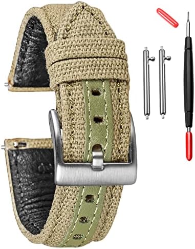 hemsut h Canvas Watch Bands, Quick Release Military Watch Strap, Fabric Replacement 18mm Watch Bands for Men