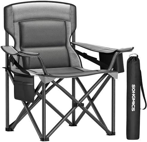 SONGMICS Folding Camping Chair, 450 lb Capacity | Folding lawn chair with cup holder and heavy-duty design, Ink Black, UGCB066B01