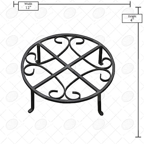 Red Carpet Studios Set of Four Round Black Iron Plant Stands, Scroll Pattern