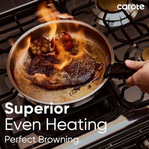CAROTE 15pcs Tri-Ply Stainless Steel Cookware Set with Detachable Handle | Pots and Pans Set, Even Heating, Non-Toxic, Induction Compatible