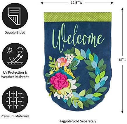 Evergreen Flag Flower Wreath Garden Burlap Flag | Spring Floral Garden Flags 12x18 double sided | Small House Flags For Outside | Welcome Spring