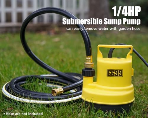 Submersible Sump Pump 1/4 HP 1500GPH Utility Pump Thermoplastic Electric Portable Transfer Water Pump with 10-Foot Cord for Pool Tub Garden Pond