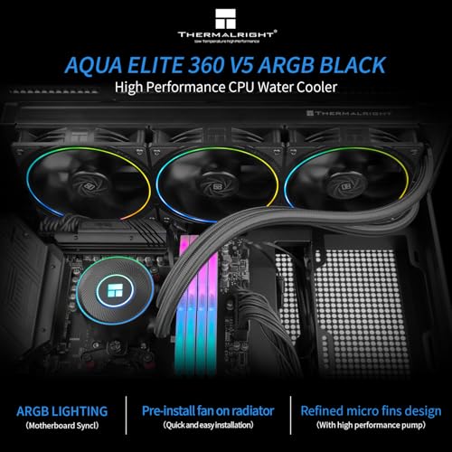 Thermalright Aqua Elite 360 V5 ARGB Black-CPU Liquid Cooler,Pump Speed-2800RPM,for AM4/AM5,Intel LGA1150/1151/1200 /1851/1700,High-Performance Radiator