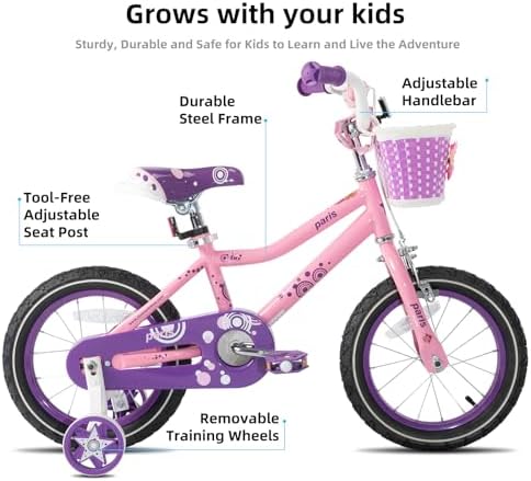 JOYSTAR Paris Girls Bike with Training Wheels for Ages 3-10Y