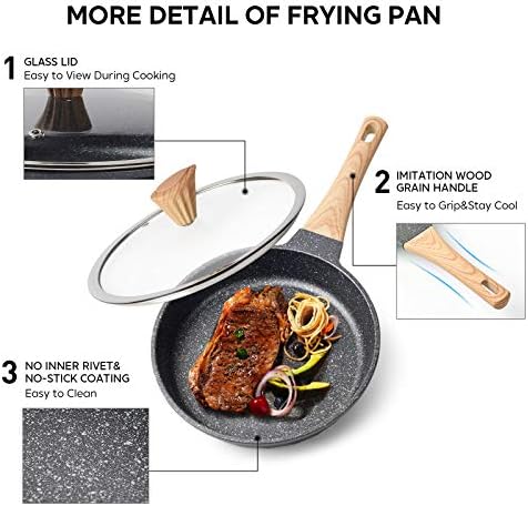YIIFEEO Frying Pans Nonstick, Induction Frying Pan Set Granite Skillet Pans for Cooking Omelette Pan Cookware Set with Heat-Resistant Handle