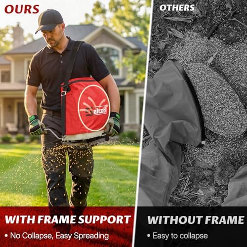 Salcod 25 lb Bag Seed Spreader, Handheld Broadcast Fertilizer Spreader, Red | Waterproof Bag, Enclosed Gears, Rear Baffle, Adjustable Shoulder Strap