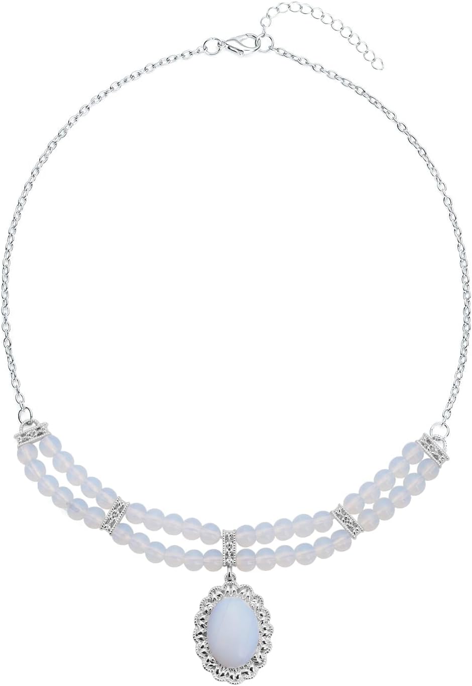 Gemstones Mix Silvertone Beaded Necklace for Women Jewelry Size 18-20" Birthday Gifts