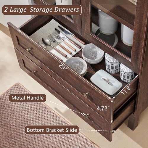 IFGET 71" Tall Arched Kitchen Pantry, Modern Farmhouse Wood Kitchens Storage Cabinets with 2 Large Drawers and Adjustable Shelves, Versatile Cupboard for Kitchen, Dining Room, Bathroom, Natrual