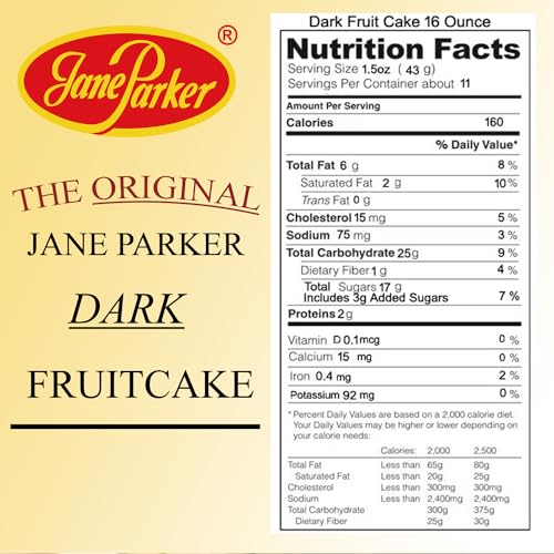 Jane Parker Fruitcake Dark Fruit Cake 1 pound (16 Ounce) Loaf in a Collectible Holiday Tin-Christmas Cake-The Best Fruitcake You Can Buy