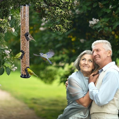 Backyard Expressions Tall Tube Bird Feeder - Durable Hanging Wild Bird Feeder for Wild Birds - 16" Tall, 4-Port Design