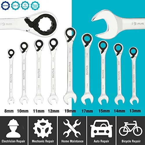 DURATECH Reversible Ratcheting Combination Wrench Set, SAE, 9-Piece