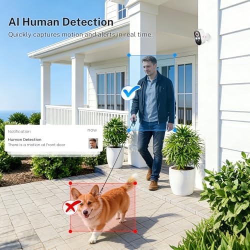 1080P Wireless Security Camera Outdoor, Battery Powered, AI Human Detection, Color Night Vision, 2-Way Audio, IP65 Waterproof, 2.4G Wi-Fi, Cloud Storage (2 Spotlights)