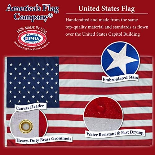 America’s Flag Company - American Flag 5x8 FT – Heavy Duty Nylon Outdoor US Flag – Embroidered Stars, Sewn Stripes, Brass Grommets - Made in USA - by Valley Forge Flag