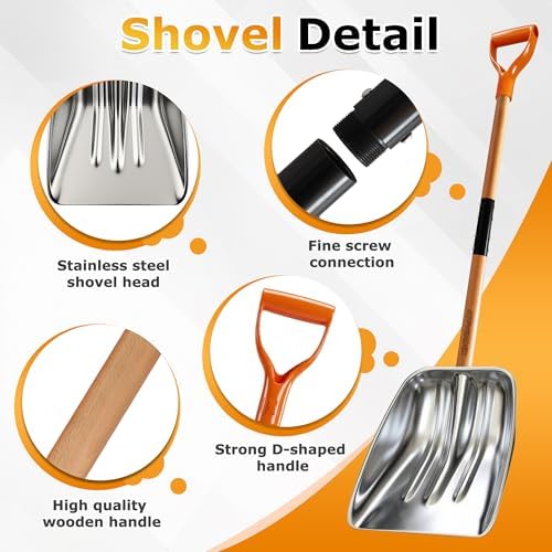 Scoop Shovel, Snow Shovel for Driveway, Non-Slip Wood Handle, D-Handle | Clear Snow