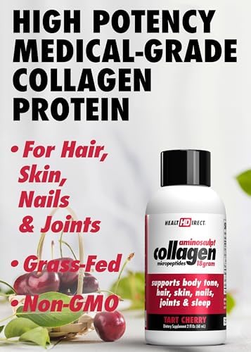 HEALTH DIRECT AminoSculpt Sugar-Free Liquid Collagen, Tart Cherry, 30 oz | High-Potency Collagen for Men & Women. Supports Hair, Skin, Nails & Joints. Medical-Grade, No Mixing, Non-GMO & Grass-Fed