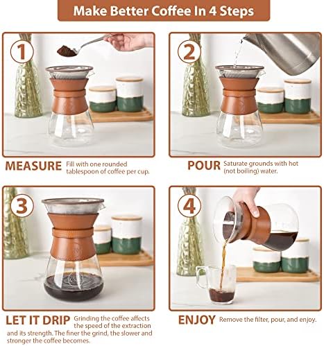 Pour Over Coffee Maker Set with Double-Layer Stainless Steel Filter, Coffee Dripper