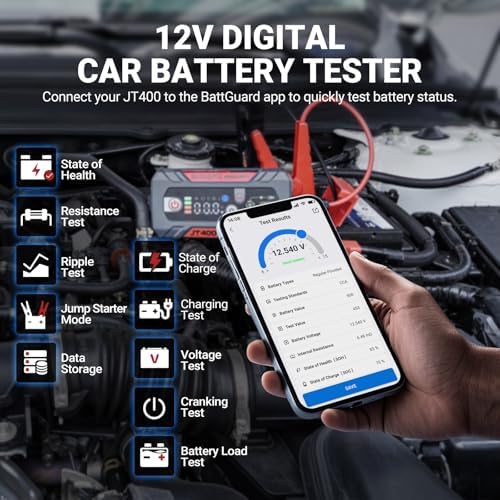 LOKITHOR JT400 2500A Portable Jump Starter with 100–2000 CCA Battery Tester, 12V Car Battery Jump Starter for Up to 8.5L Gas or 6.5L Diesel Engines, Smart Bluetooth Automotive Battery Load Tester