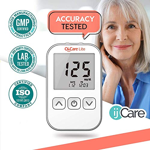 Oh’Care Lite Blood Sugar Test Kit – Blood Glucose Meter with Strips and Lancets, Lancing Device, Log