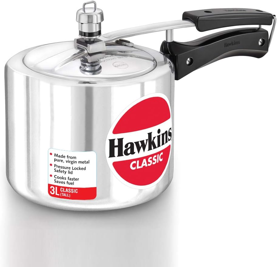 Hawkins Aluminium 8 Litre Classic Pressure Cooker, Tall Design Inner Lid Cooker, Big Cooker, Silver (Cl8T)