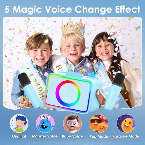 Karaoke Machine for Kids Adults,Portable Bluetooth Speaker with 2 Wireless Microphone with LED Lights, Karaoke Microphone with PA System Supports USB/TF/AUX,Gift for Party (Black)