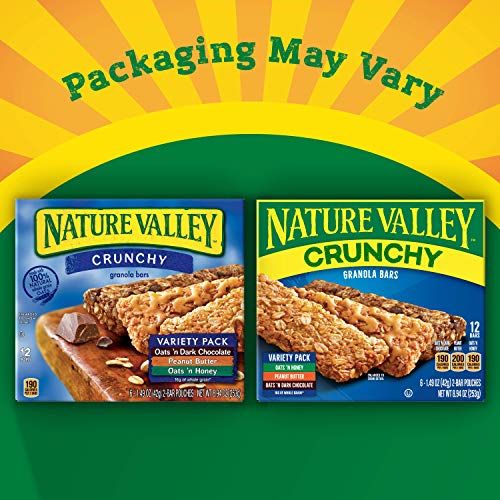 Nature Valley Crunchy Granola Bars, Value Pack, 60 ct, 44.7 oz | Oats & Honey and Peanut Butter Varieties, 2-Bar Pouches, Whole Grain Oats, No Artificial Flavors