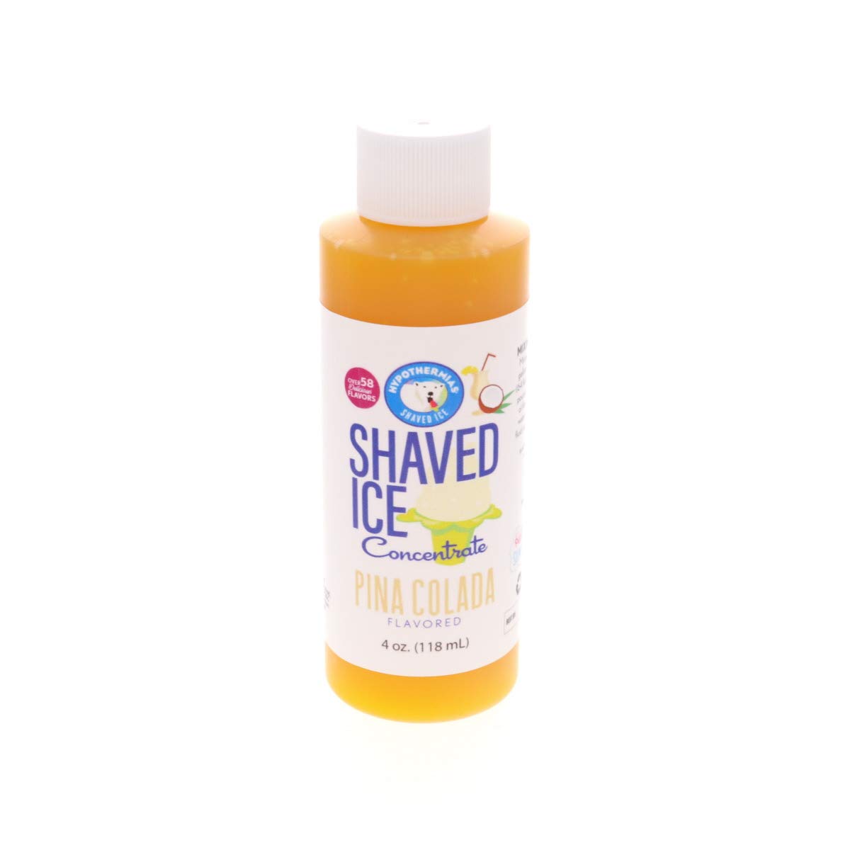 Hypothermias Shaved Ice and Snow Cone Syrup Unsweetened Flavor Concentrate - 4 Fl Oz - Makes 1 Gallon of Ready to Use Syrup - Piña Colada - Must