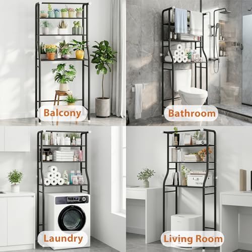 UDEAR 3-Tier Over The Toilet Rack,with Hanging Rod,Tower Shelf,Black