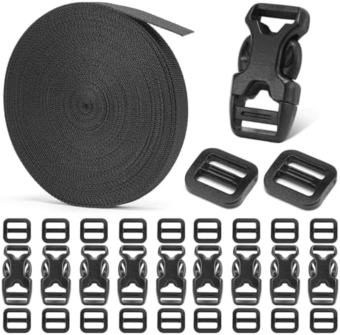 BEYOURD Buckles and Straps Set 1": 6 Yards of Thick Nylon Webbing, 6-Pack Heavy Duty Adjustable Quick Side Release Plastic Buckles