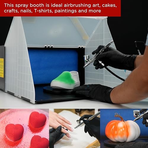 Master Airbrush Portable Airbrush Spray Booth Kit | With 25W Fan, Turntable &Extension Hose, 16.5"x19"x13.5" Hobby Airbrush Booth for Painting, Models
