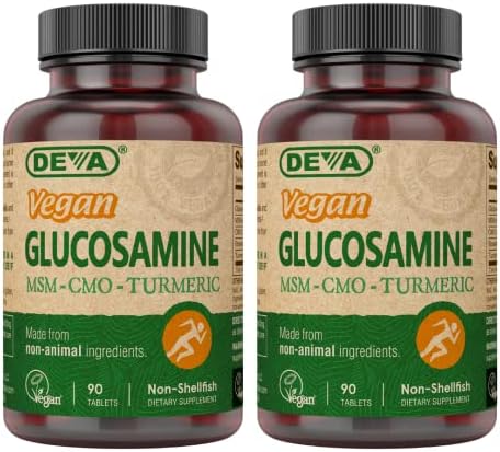 Deva Vegan Glucosamine MSM & CMO, Improved Formula Plus Hyaluronic Acid, CMO, Turmeric Extract, Boswellia Extract with Non Animal Ingredients, 90 Tablets