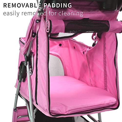 VIVO Black 4 Wheel Pet Stroller for Cat, Dog and More, Foldable Carrier Strolling Cart, STROLR-V001K