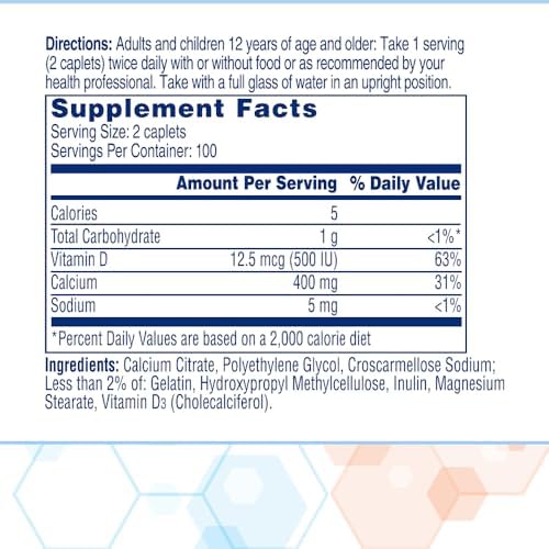 Citracal Petites, 400 mg Calcium Citrate, Easily Absorbed and Highly Soluble with 12.5 mcg (500 IU) Vitamin D3, Smaller and Easier to Swallow Caplets